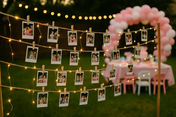 Painel de fotos instantâneas como decoração criativa infantil