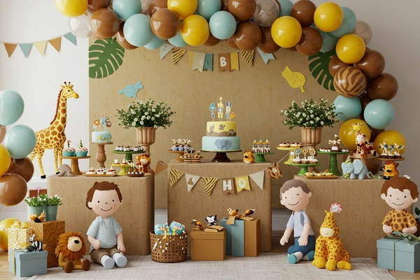 Festa infantil simples com tema Safari para meninos pequenos