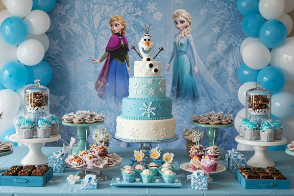 Festa simples Frozen com decoração artesanal em casa