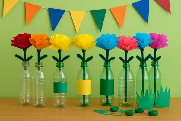 Ideias de decoração com garrafas PET recicladas para festa escolar
