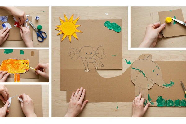 Passo a passo de mural infantil com papelão decorado