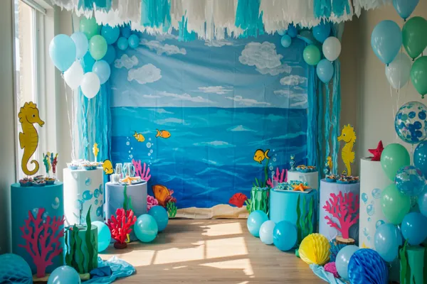 Decoração barata para festa infantil no tema Fundo do Mar