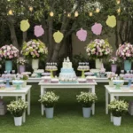 Decoração de festa infantil simples no tema Jardim Encantado