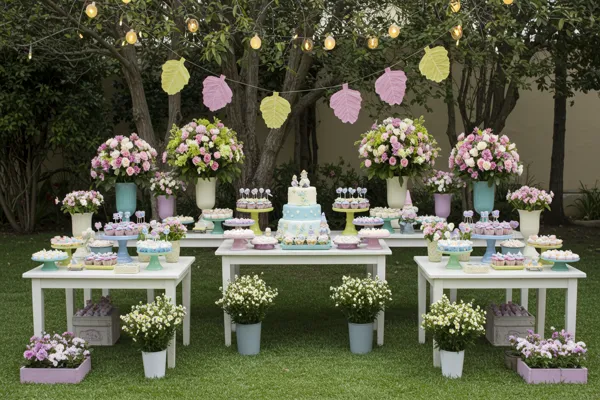 Decoração de festa infantil simples no tema Jardim Encantado