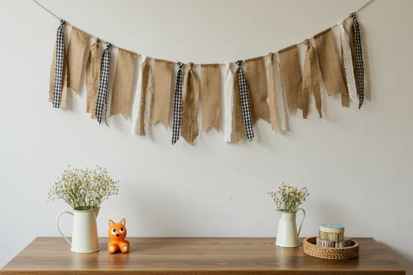 Decoração simples com tecidos baratos: TNT, chita e juta
