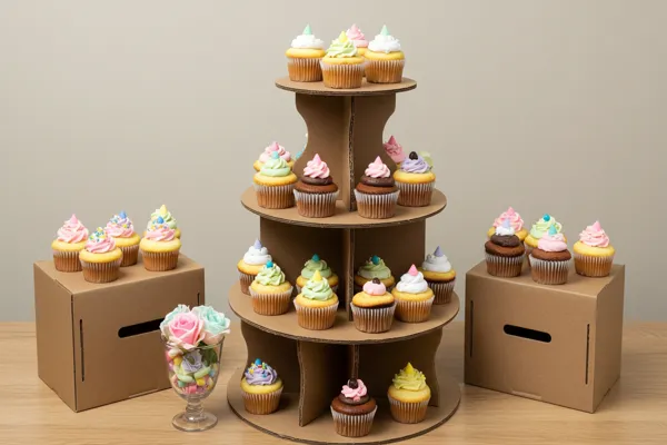 Suporte de cupcakes com caixas de papelão: 3 andares por poucos reais